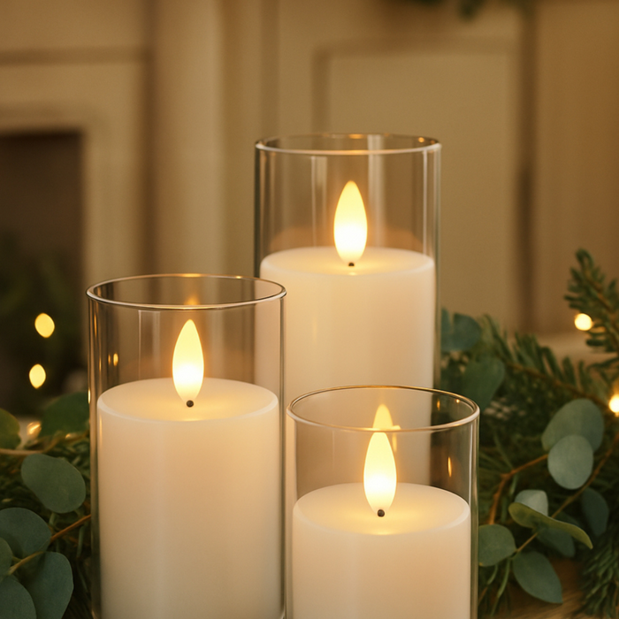 Realistic Flame Free Glass Candle Set