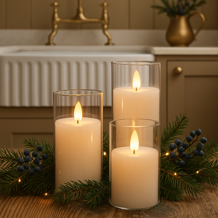 Realistic Flame Free Glass Candle Set