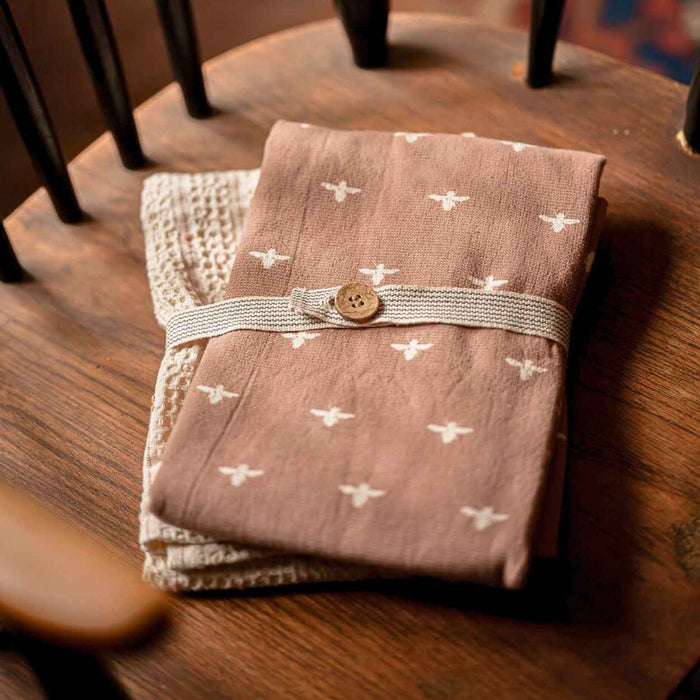 Luxury Mini Bee Tea Towel Soft Clay & Blush - Set of 2