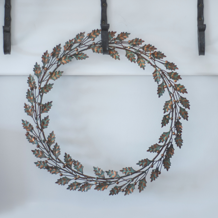 Aged Metal Holly Wreath