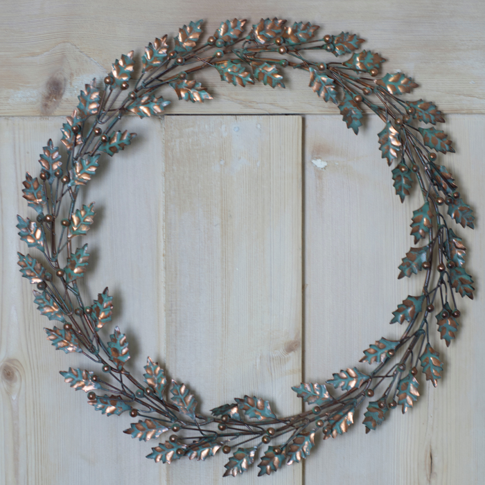 Aged Metal Holly Wreath
