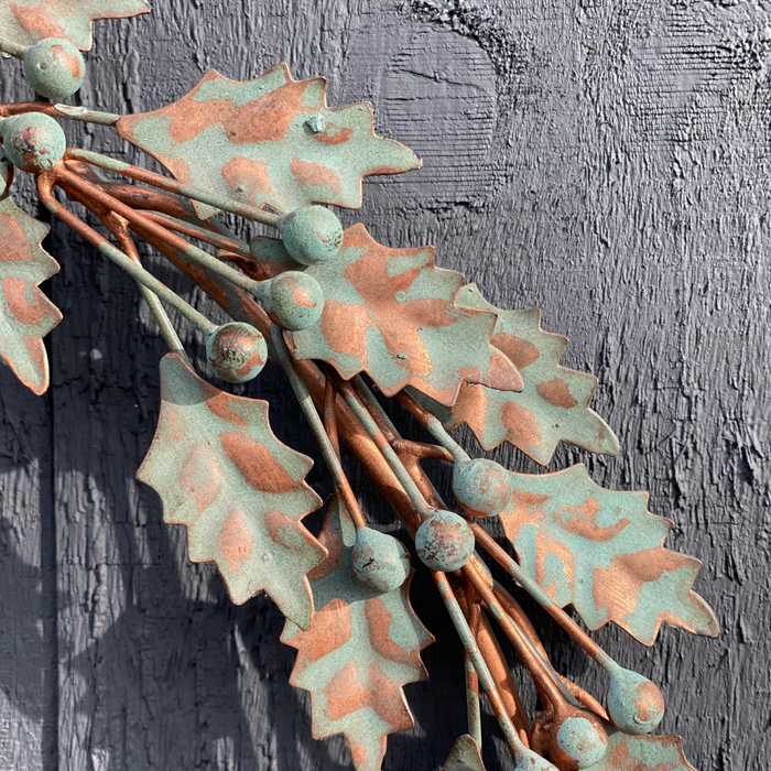 Aged Metal Holly Wreath