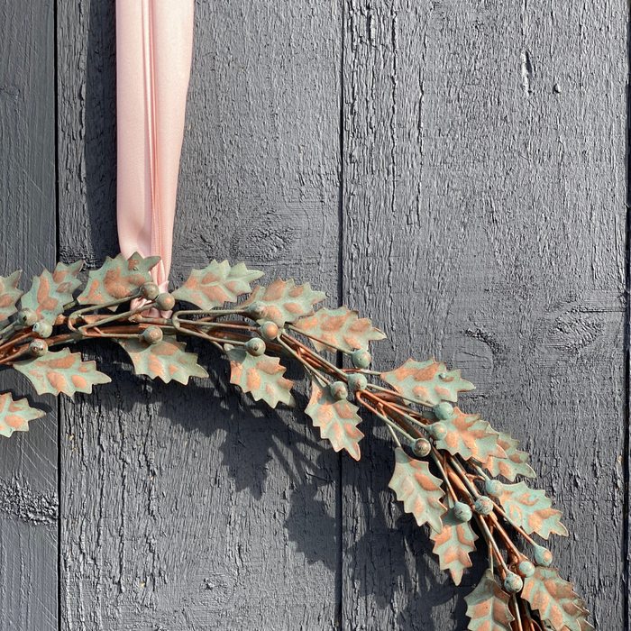 Aged Metal Holly Wreath