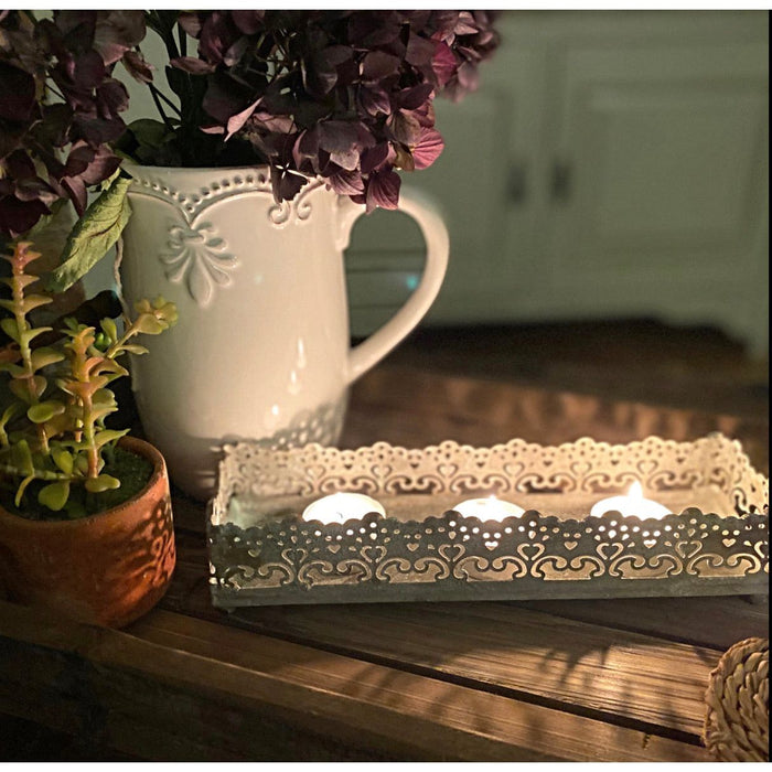 Ornate Brocante Style Metal Candle Tray